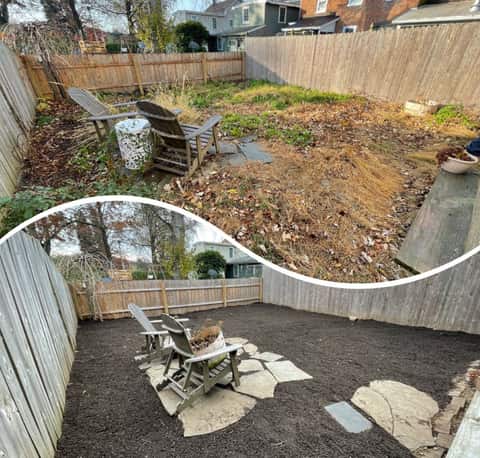 Yard cleanup service clearing leaves and debris from a property